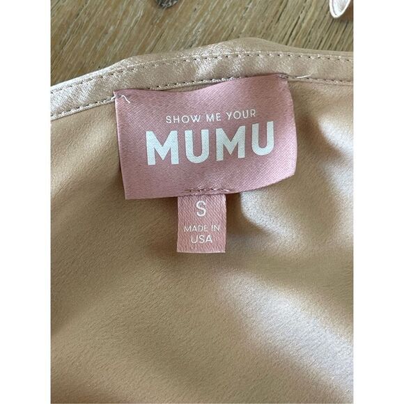 Show Me Your Mumu Samantha Ruffle Wrap Dress in Champagne Luxe Satin NEW Small - Picture 16 of 16